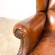 Dark brown sheep leather wingback armchair vintage