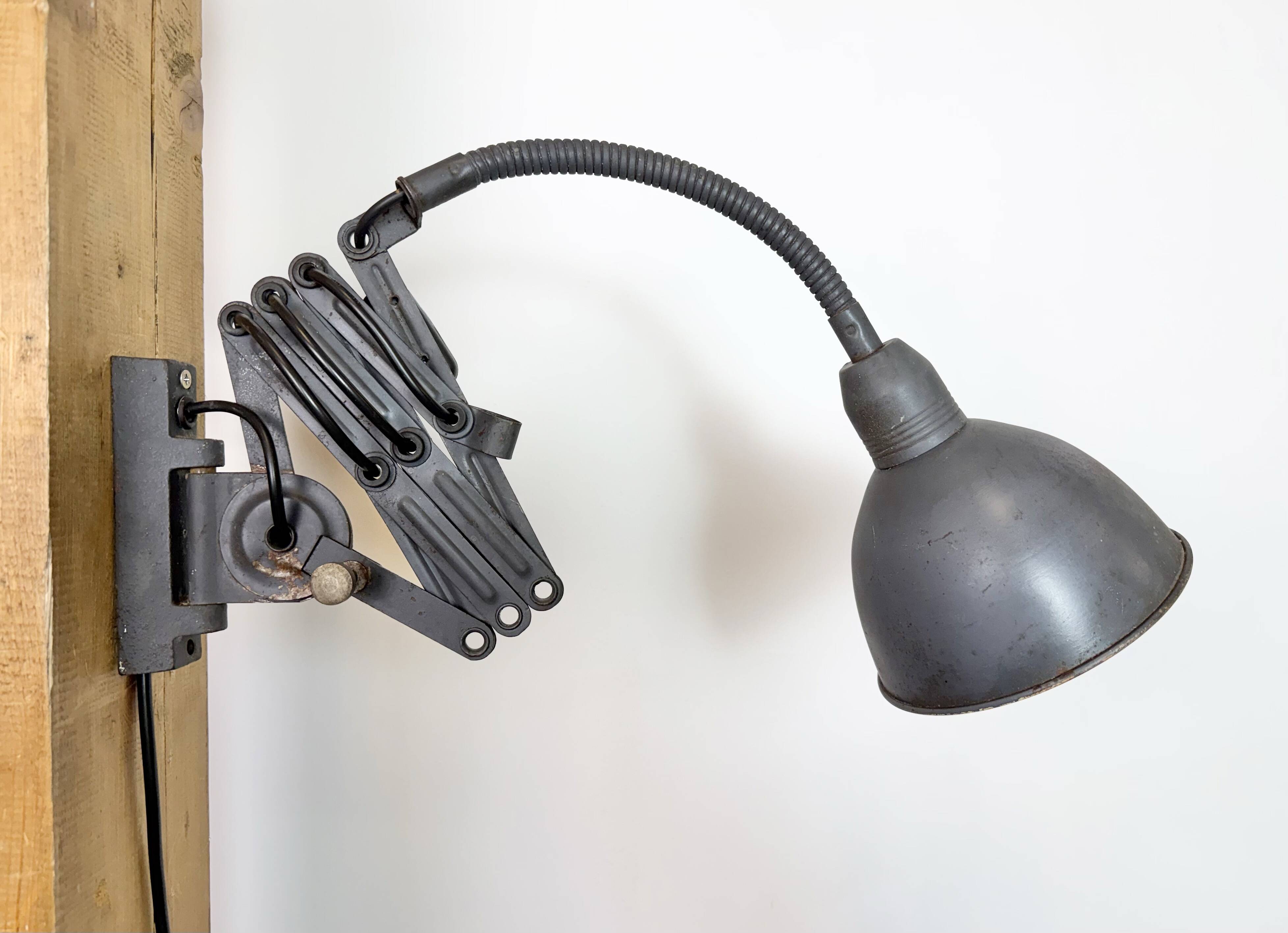 Grey Industrial Gooseneck Scissor Wall Lamp from Elektroinstala, 1960s