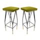Italian Mid-Century Modern Square Black Lacquered Iron Lime Cotton Stools