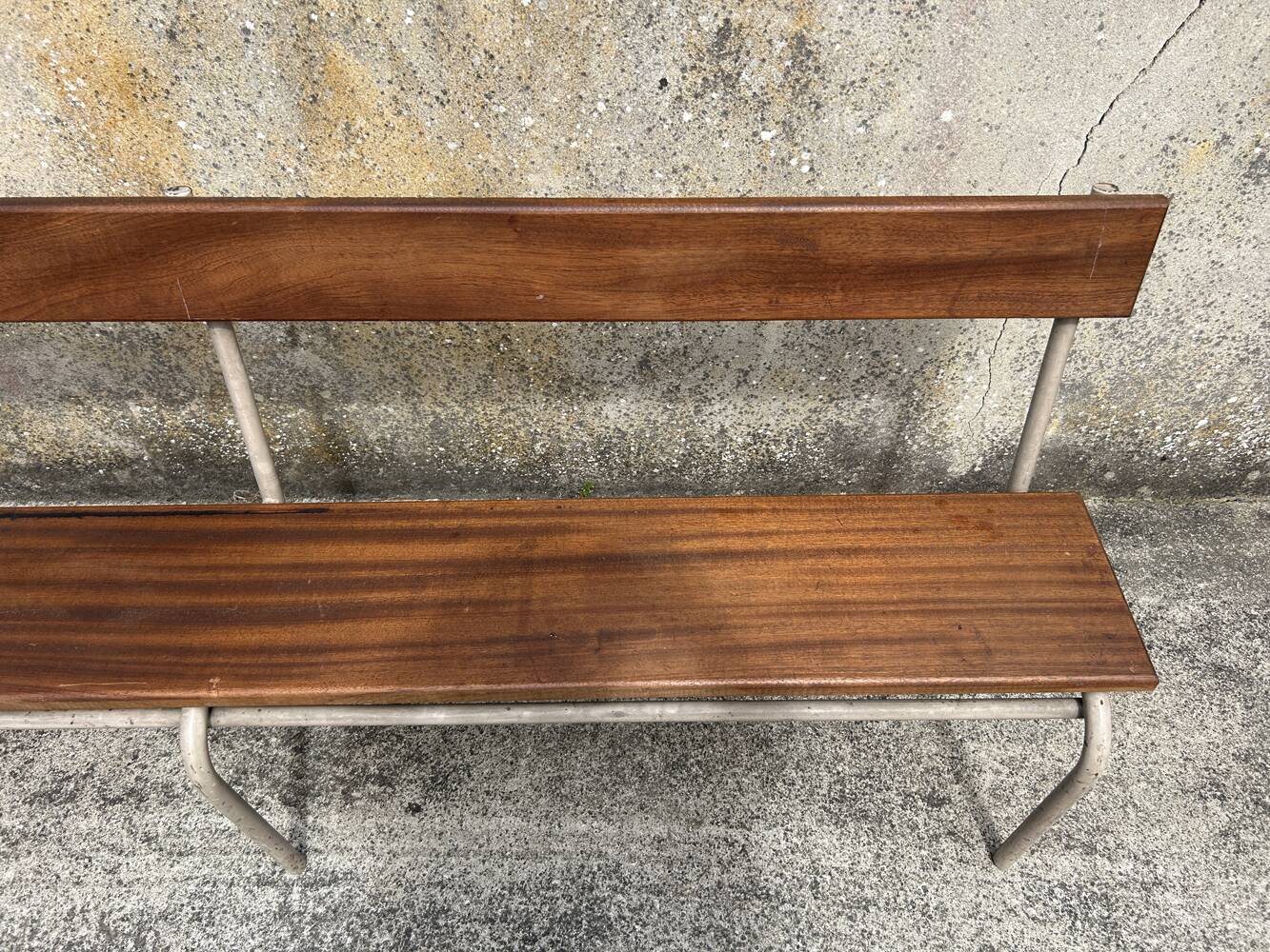 Three tubular and solid wood benches, boarding school, vintage, 1950s