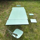 Formica table with 2 chairs and 2 stools
