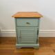 Bedside table, sage green – natural wood top