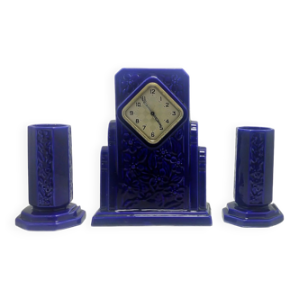 Digoin art nouveau clock from the 30's indigo blue