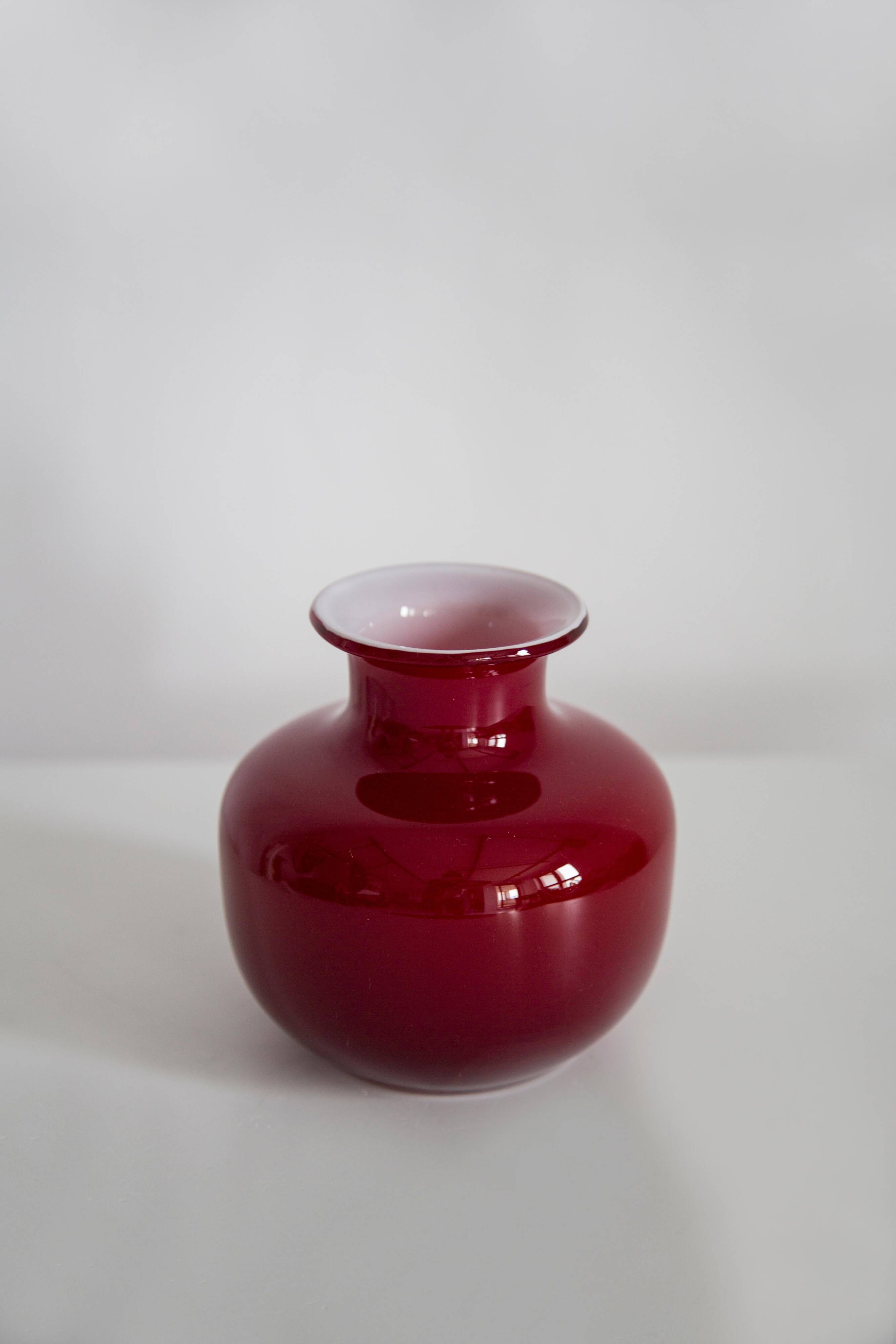 Vintage artistic vase in dark red glass, Tarnowiec, Europe, 1970s