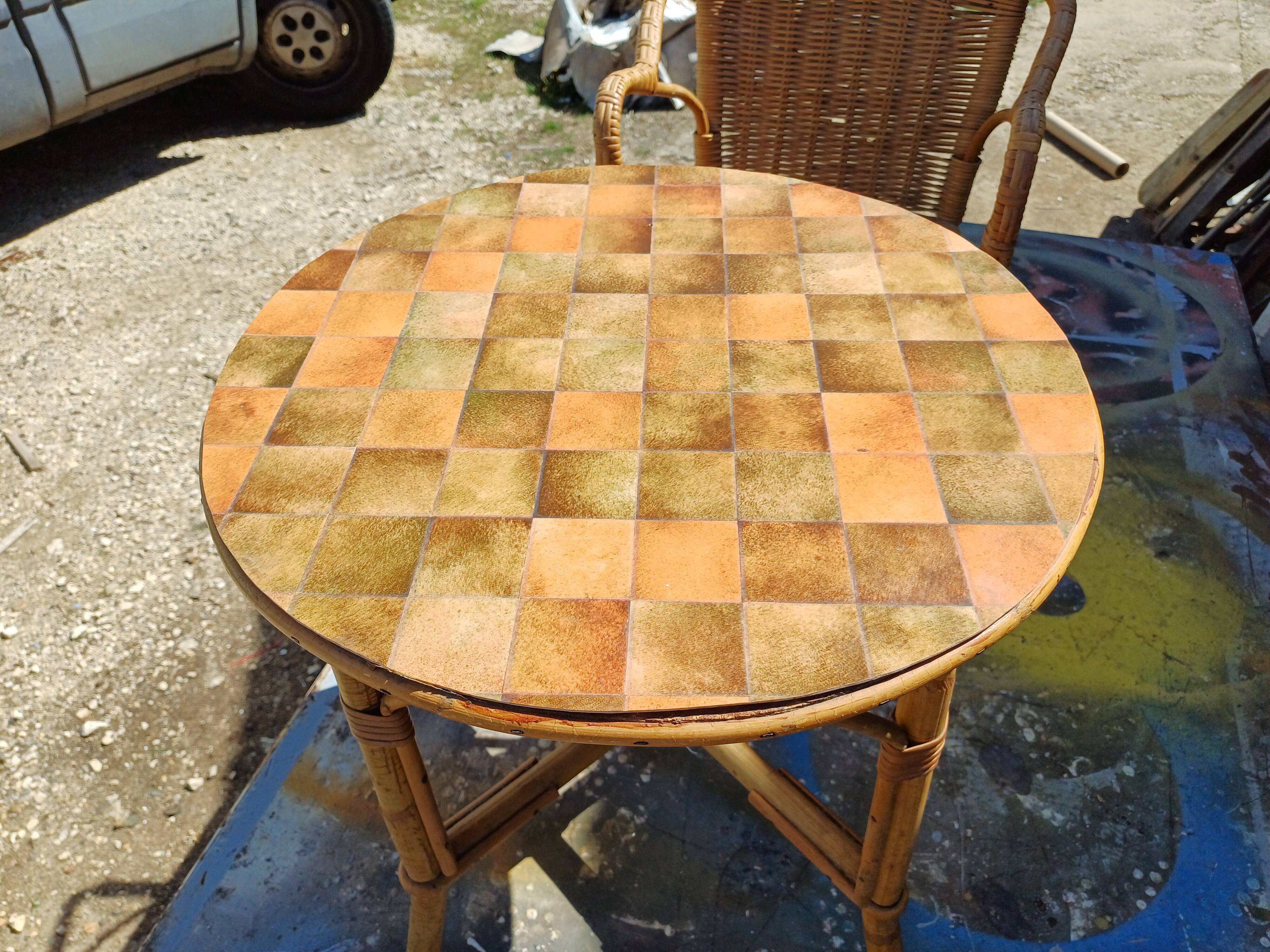 Vintage Bamboo and Rattan Children's Table + Armchair