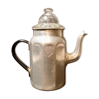 Antique aluminium coffeemaker with glass cabochon