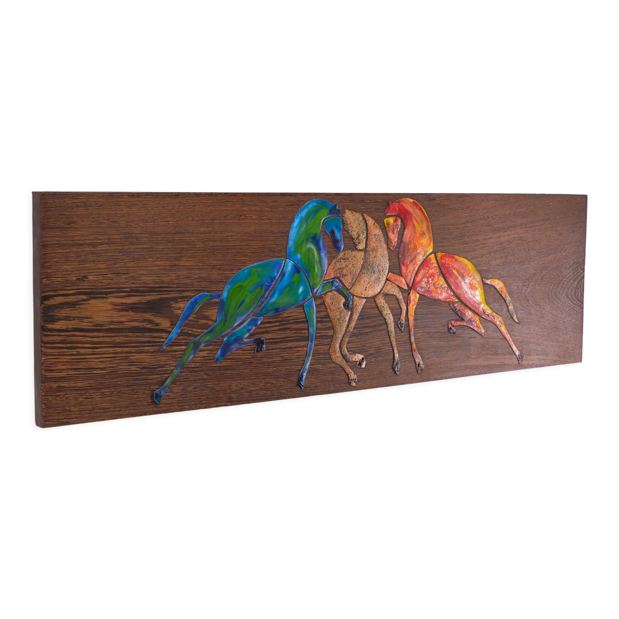 Enamel Horses on Panel 1960s Swiss