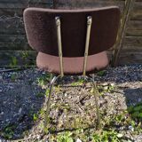 Pair old metal chair chromé - vintage 70s brown fabric