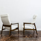 Pair of white boucle gfm 64 high back armchairs by edmund homa, 1960s