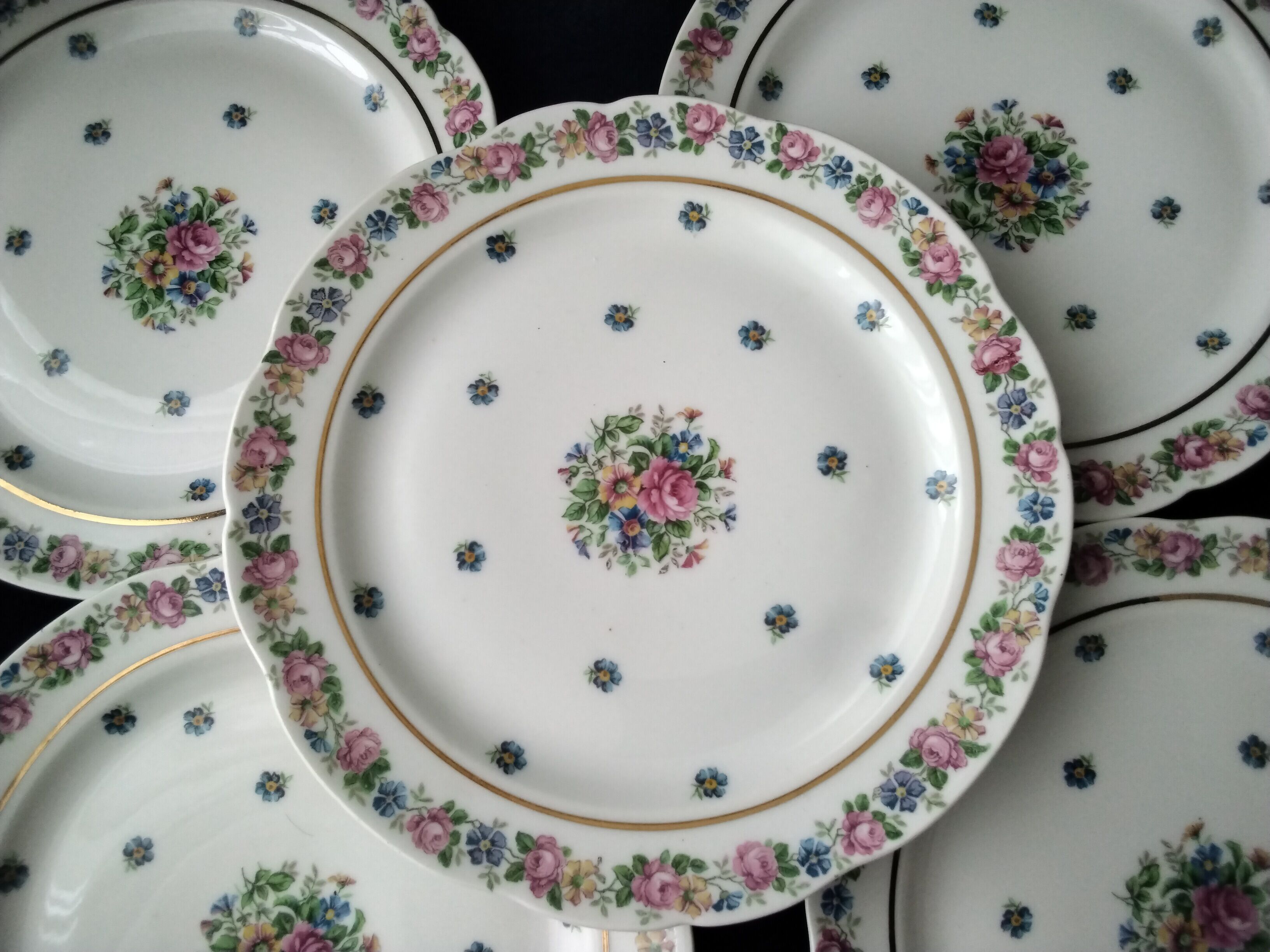 Set of 5 porcelain cake plates from Limoges Chapus Frères
