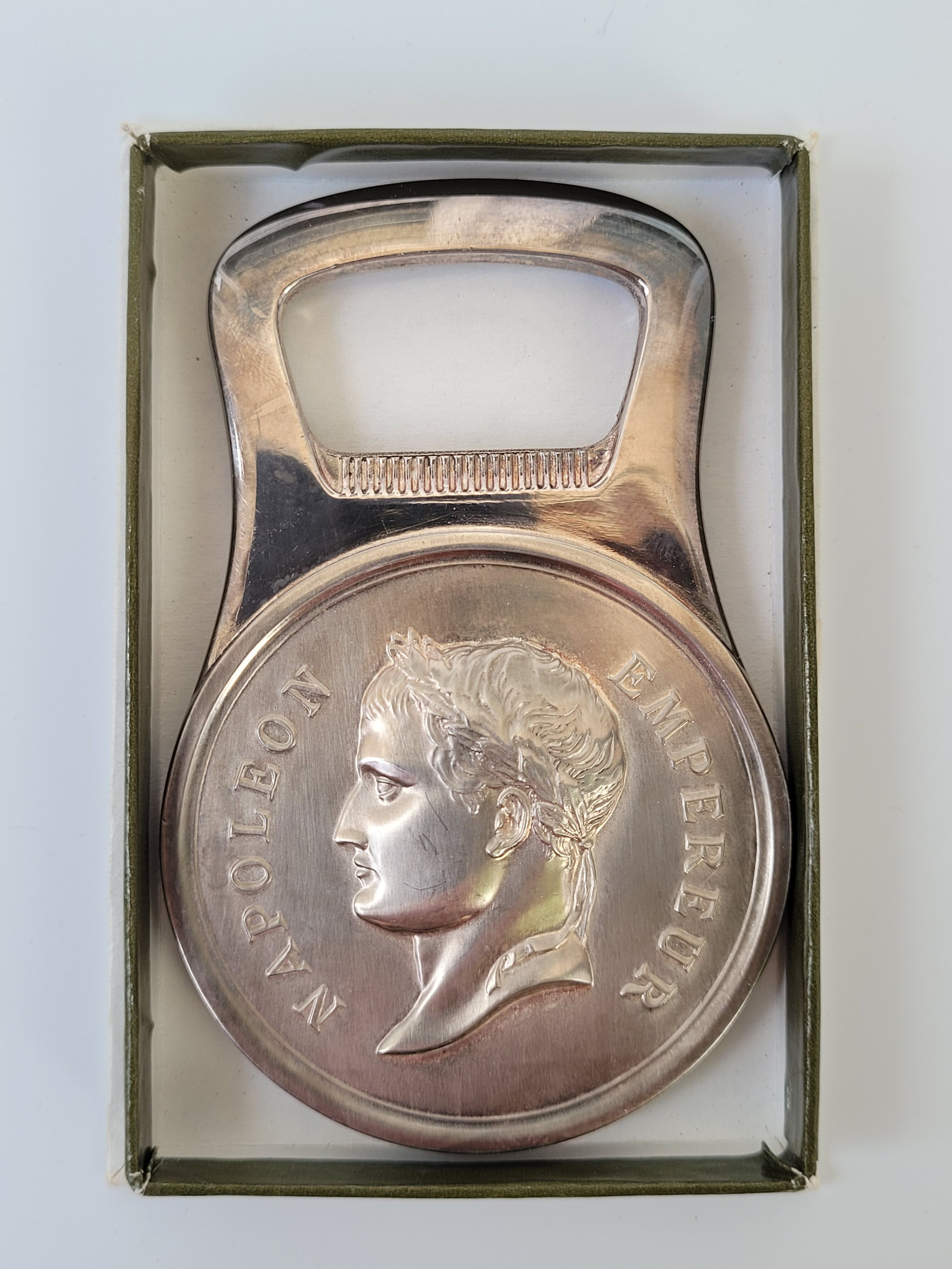 Napoleon Emperor bottle opener in his silver metal case Christofle Paris Gallia Brasserie series