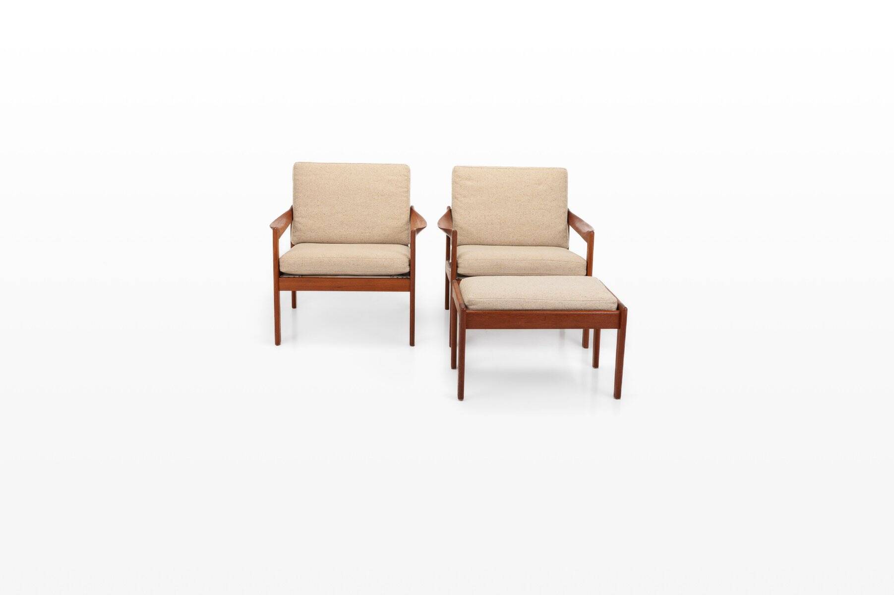 Easy chairs and ottoman by Illum Wikkelsø for Niels Eilersen, Denmark, 1960s, set of 3