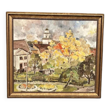 Original Swedish Oil on Canvas – “City Life III” by Sooman – Signed – Vintage & Framed – 65 × 53 cm (25.5 in × 20.8 in)