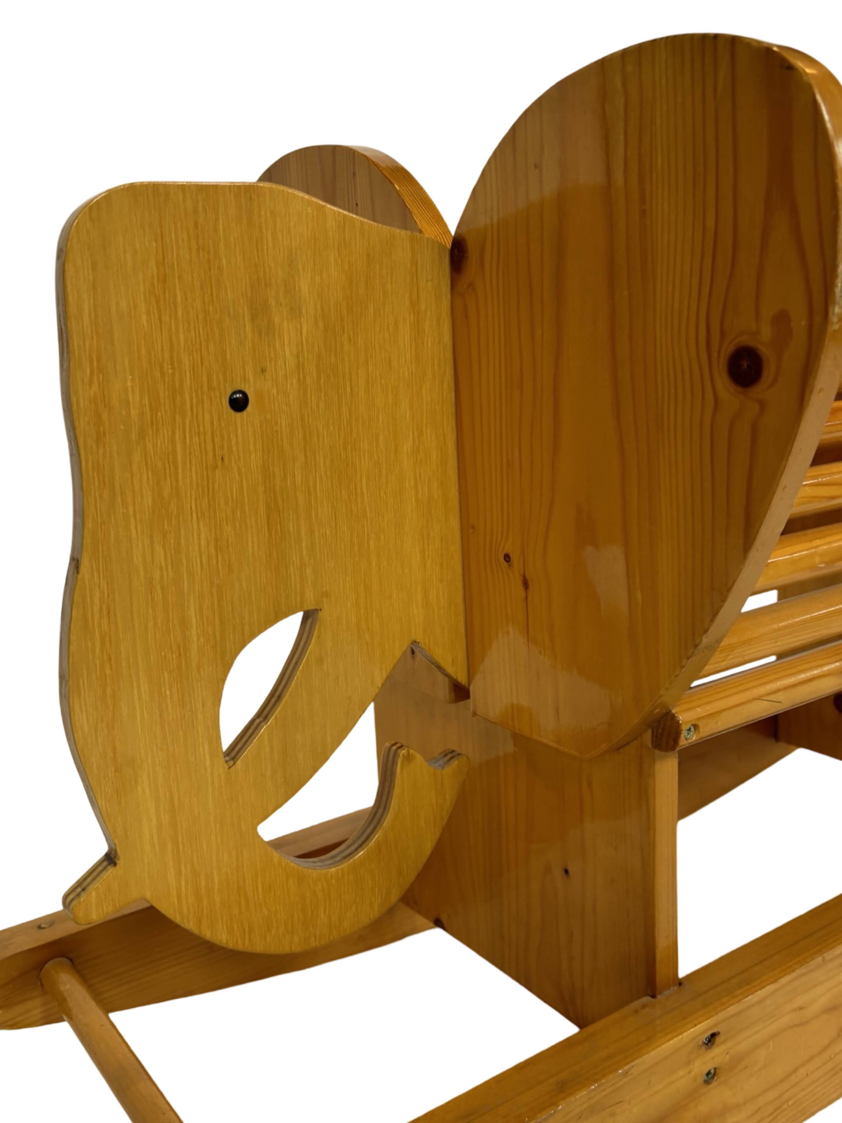 Vintage Swedish design Wooden Rocking Elephant 80's design