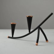 Black Painted Metal Candle Holder with Copper Detailing – Gunnar Ander for Ystad-Metall, Sweden, 1950s