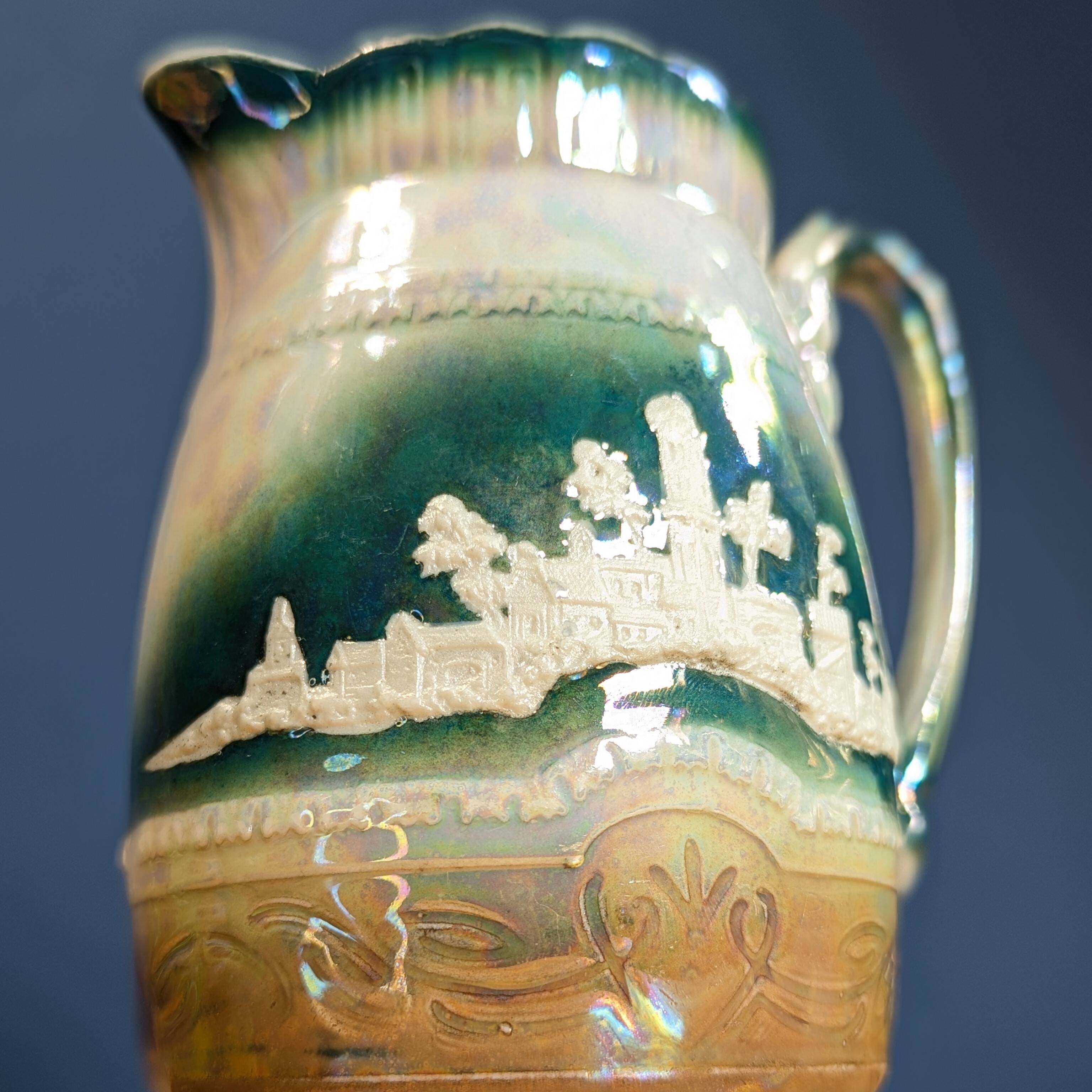 Antique Pitcher Jug Altehburg Saxony German Earthenware Numbered 1206E Village