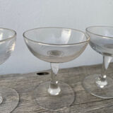 4 champagne coupes in bubbled blown glass, circa 1900