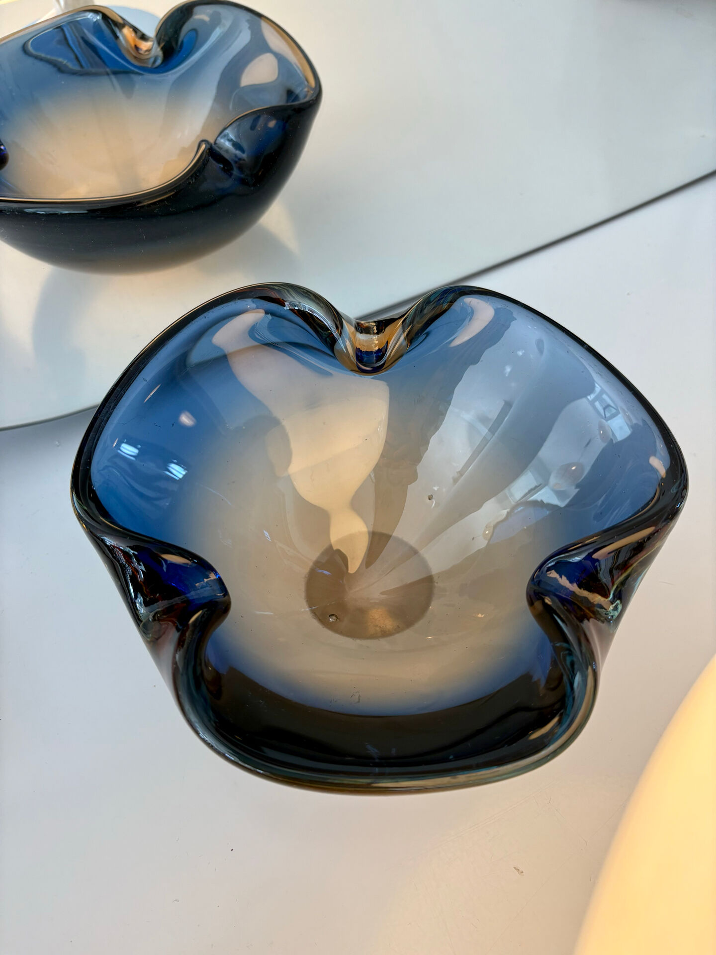 Blue and amber Murano glass ashtray/trinket dish 1960-70s