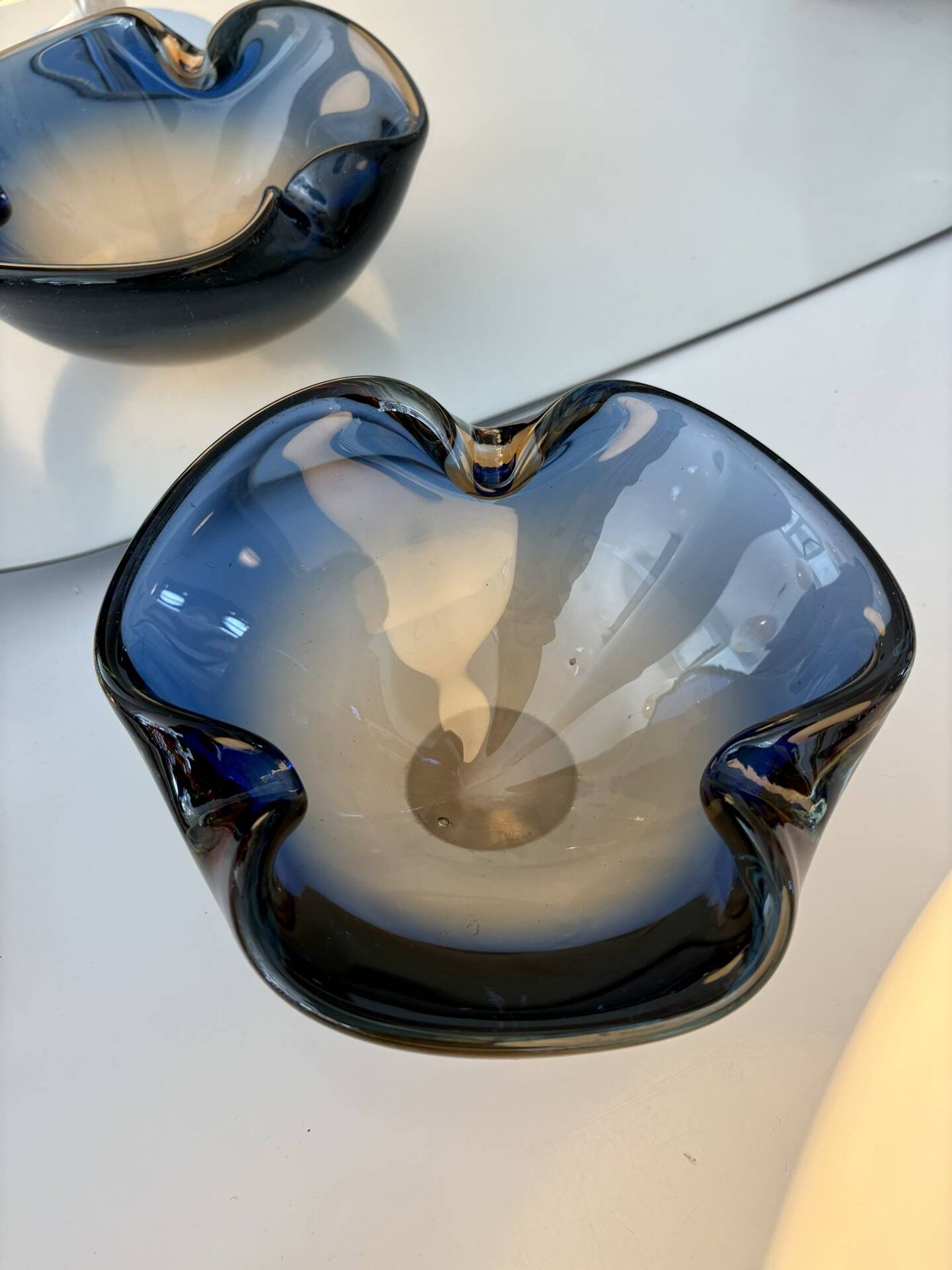 Blue and amber Murano glass ashtray/trinket dish 1960-70