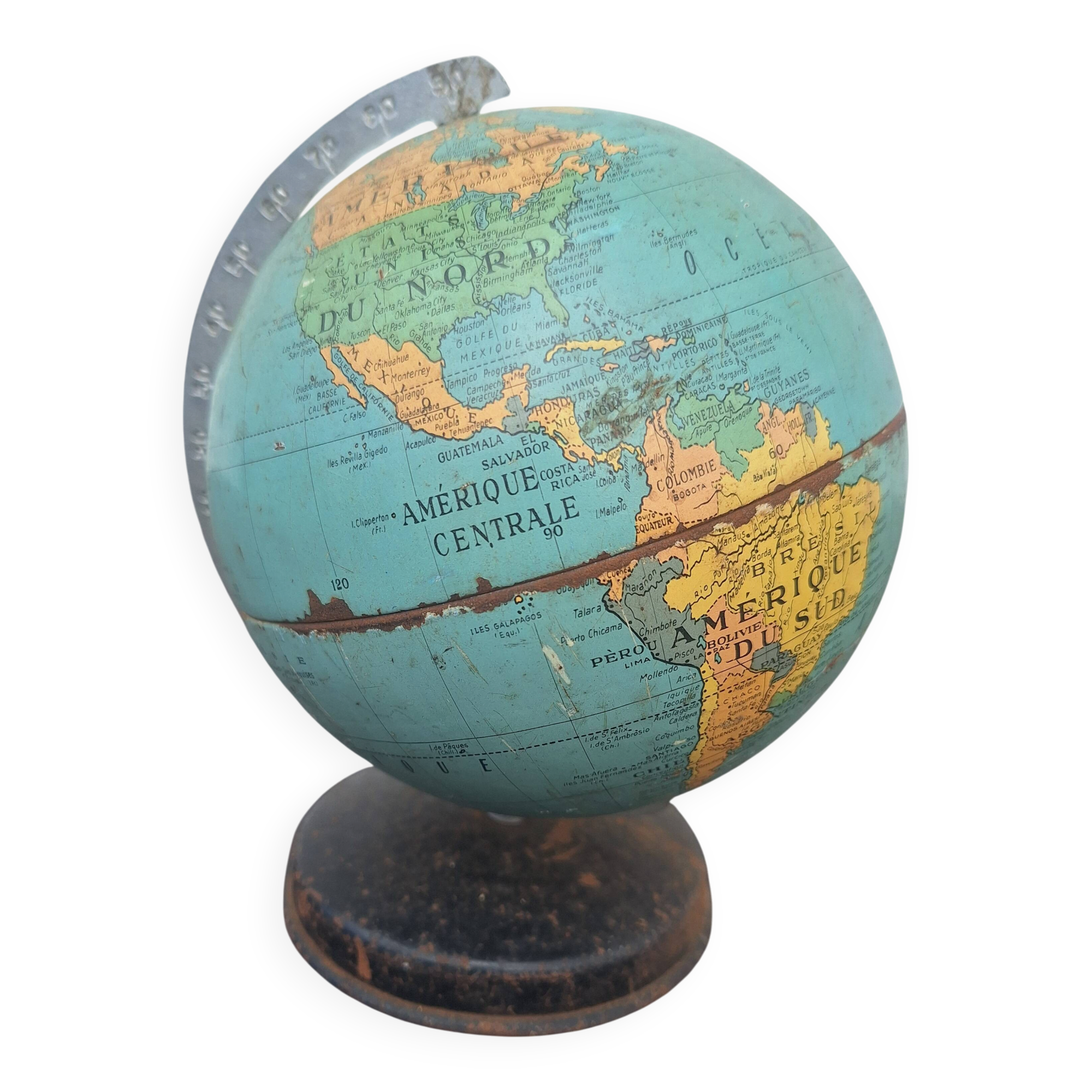 Old small metal globe "taride maps"