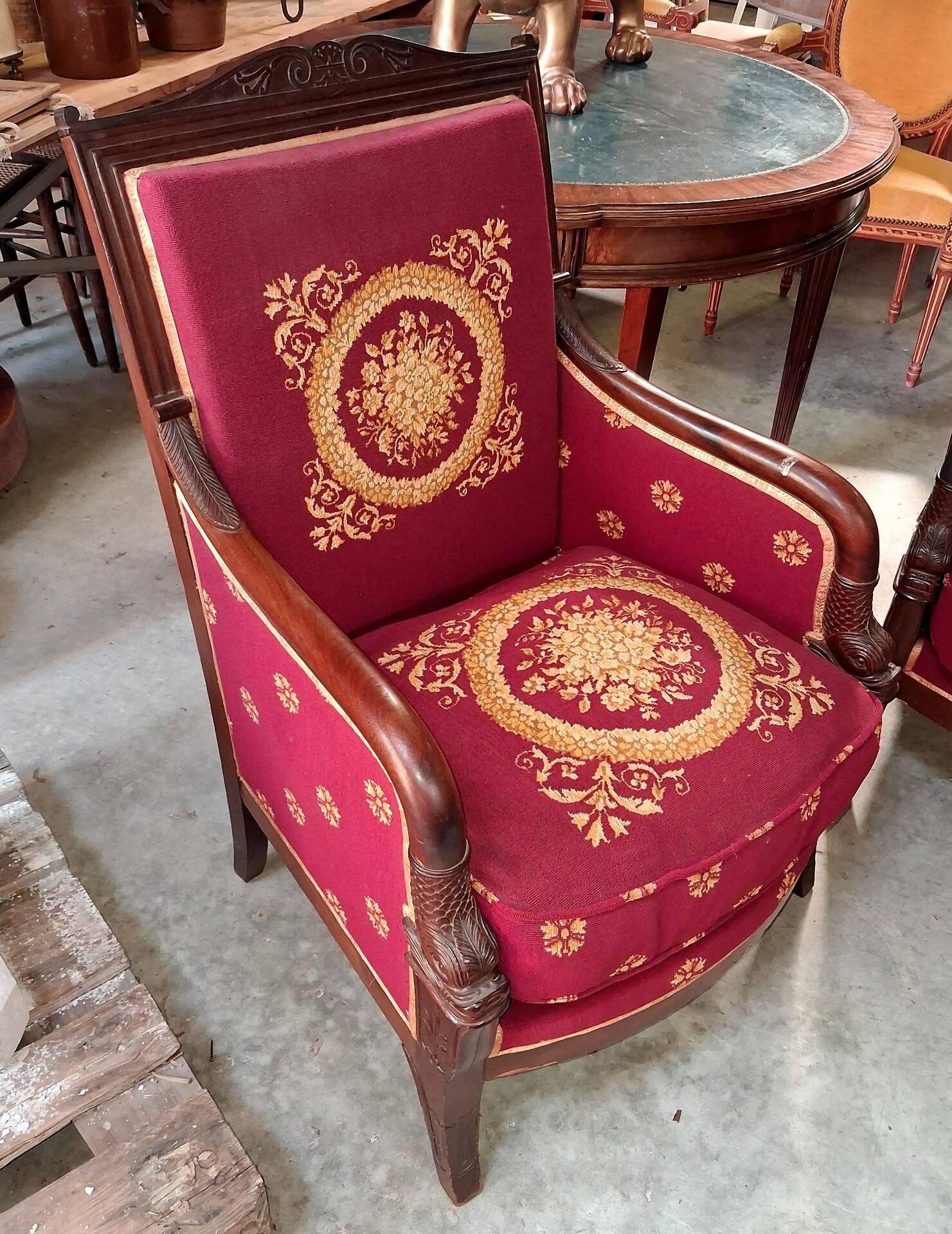 Pair of Empire period armchairs in mahogany