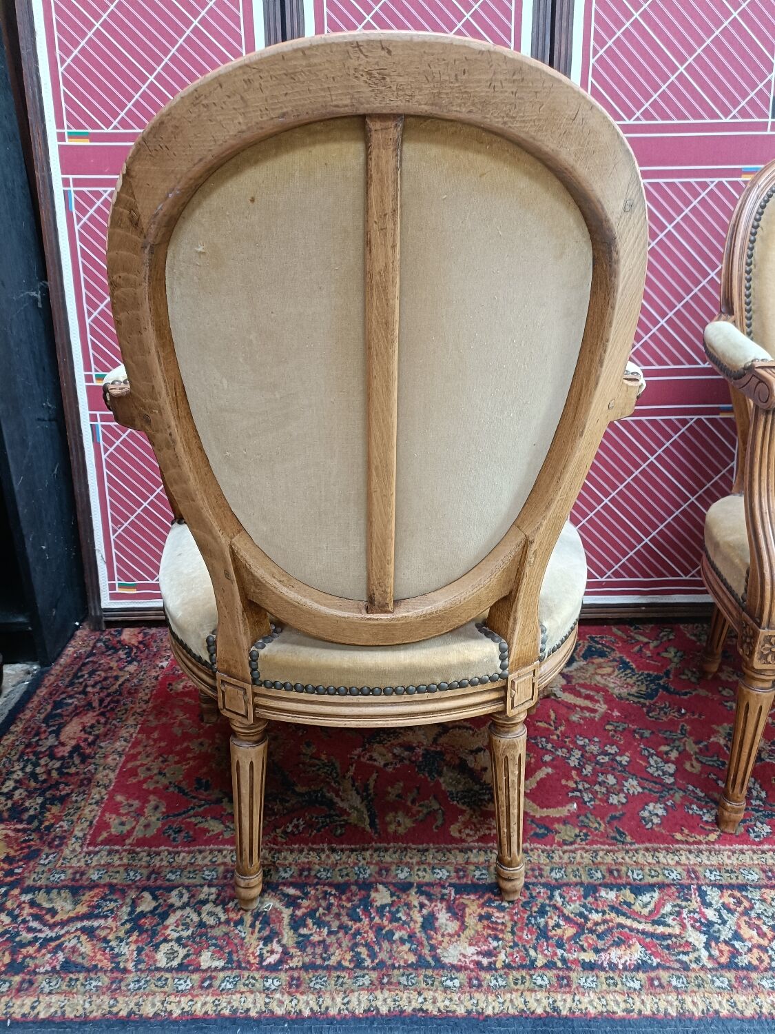 Pair of armchairs medallion Louis XV style, yellow velvet