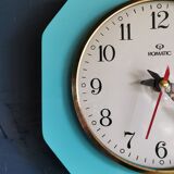 Vintage formica clock rectangular silent wall pendulum "Romatic turquoise blue"