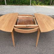 Scandinavian round extendable dining table stripped in teak 115cm