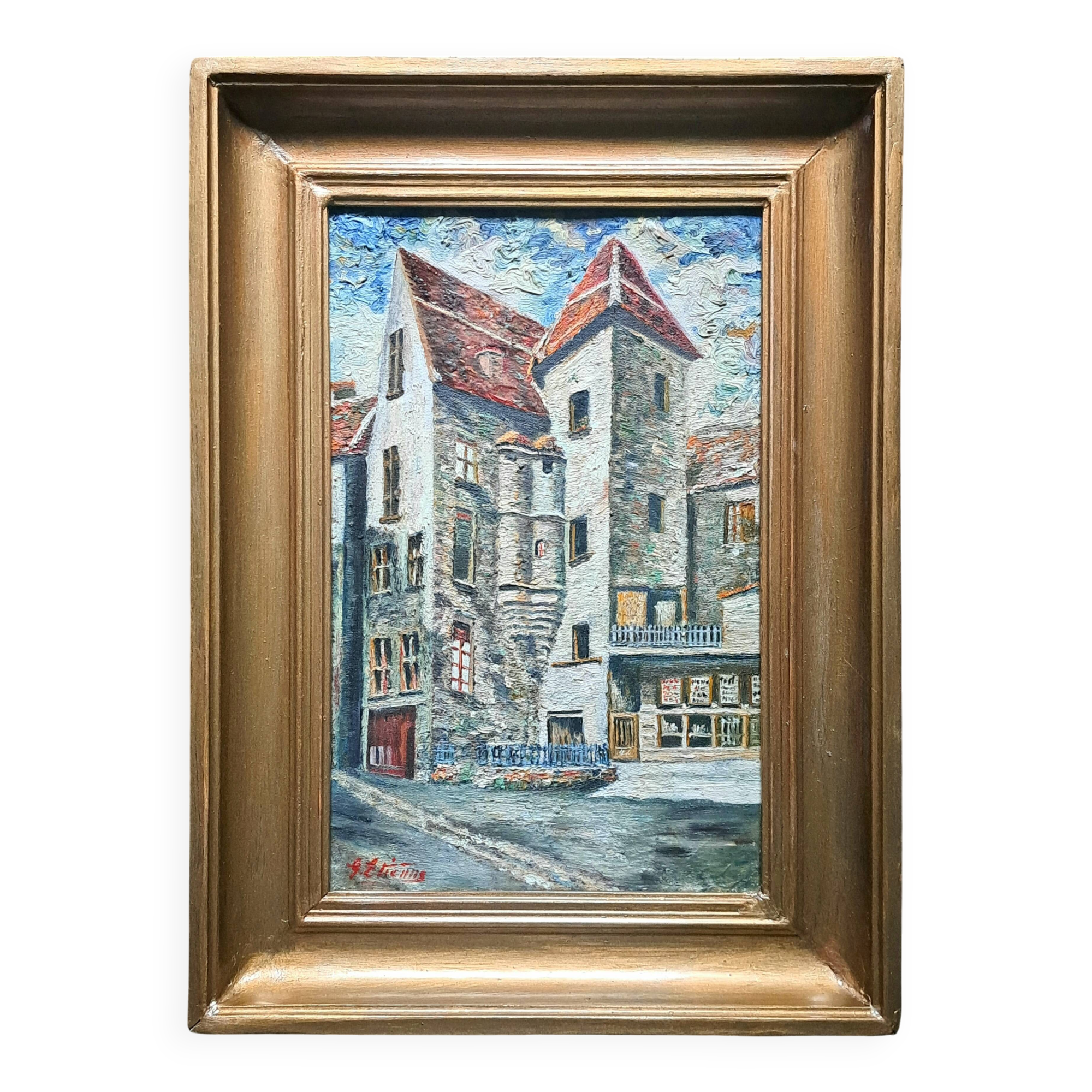Impressionist painting signed oil on canvas hôtel vassal sarlat 19th c.