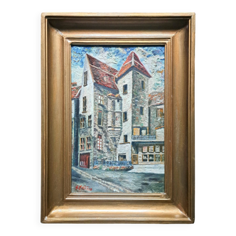 Impressionist painting signed oil on canvas hôtel vassal sarlat 19th c.