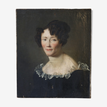 Portrait d'une femme élégante huile sur toile du XIXème siècle.