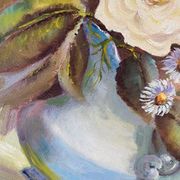 Oil painting bouquet of flowers in a vase.
