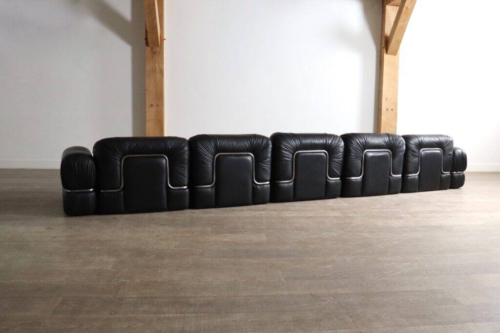 Modular sofa in black leather by Rodolfo Bonetto for Tecnosalotto, 1960s