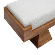 Brutalist Style Bench with Solid Oak Pyramid Bases and Ivory Bouclé Upholstery