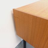 Vintage teak and black metal storage unit / chest on legs from the 70s