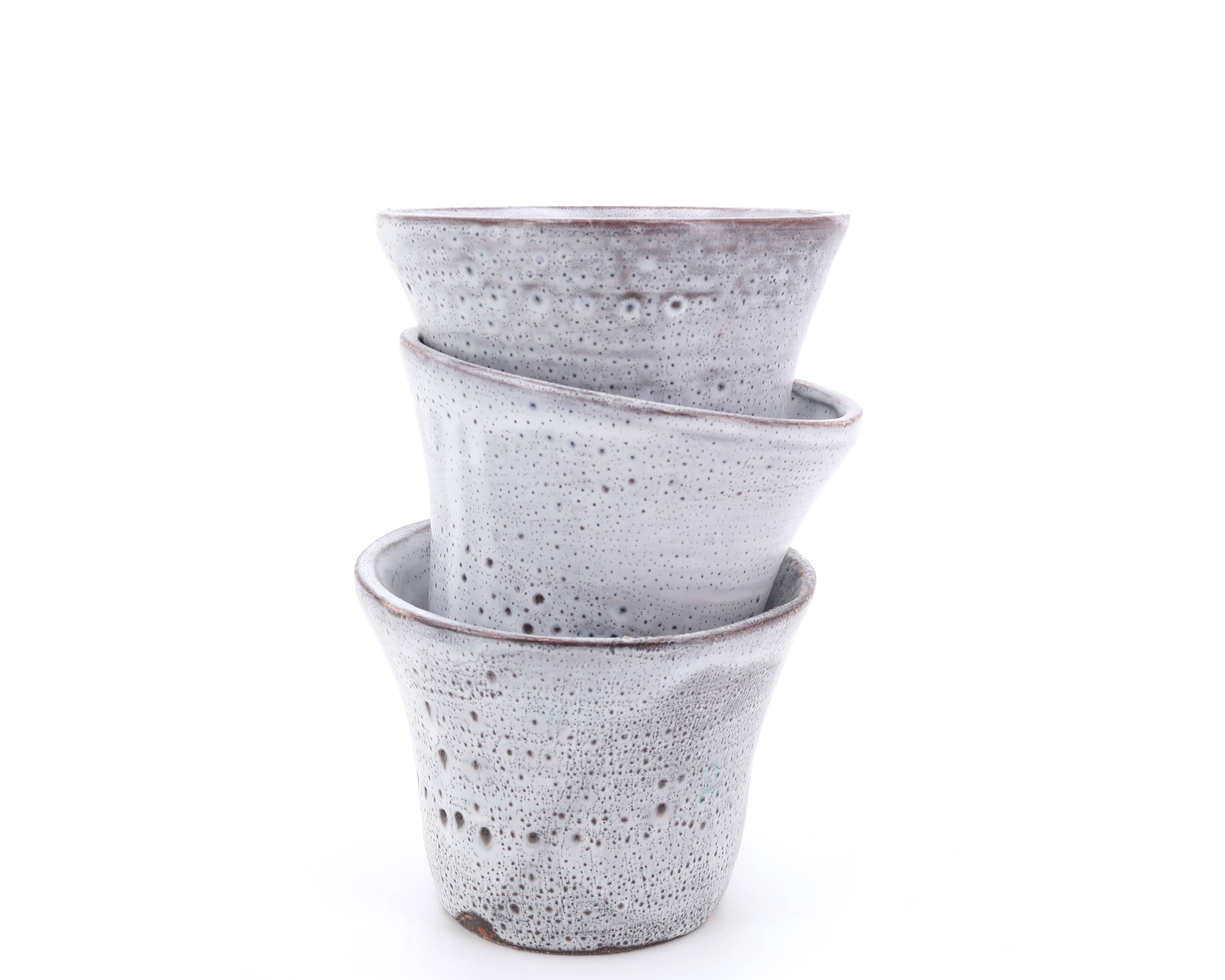 Set of 3 gray ceramic flower pots, Vallauris 1960s