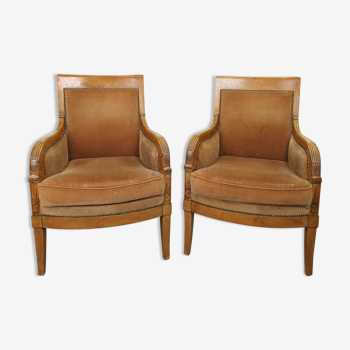 Pair of velvet upholstered directoire armchairs