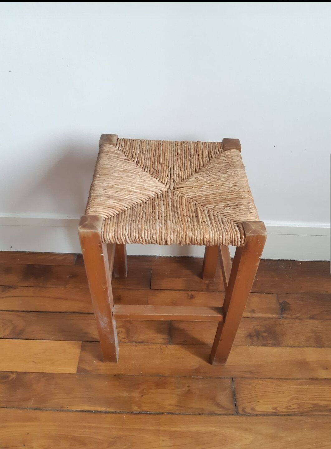 Wooden and straw stool