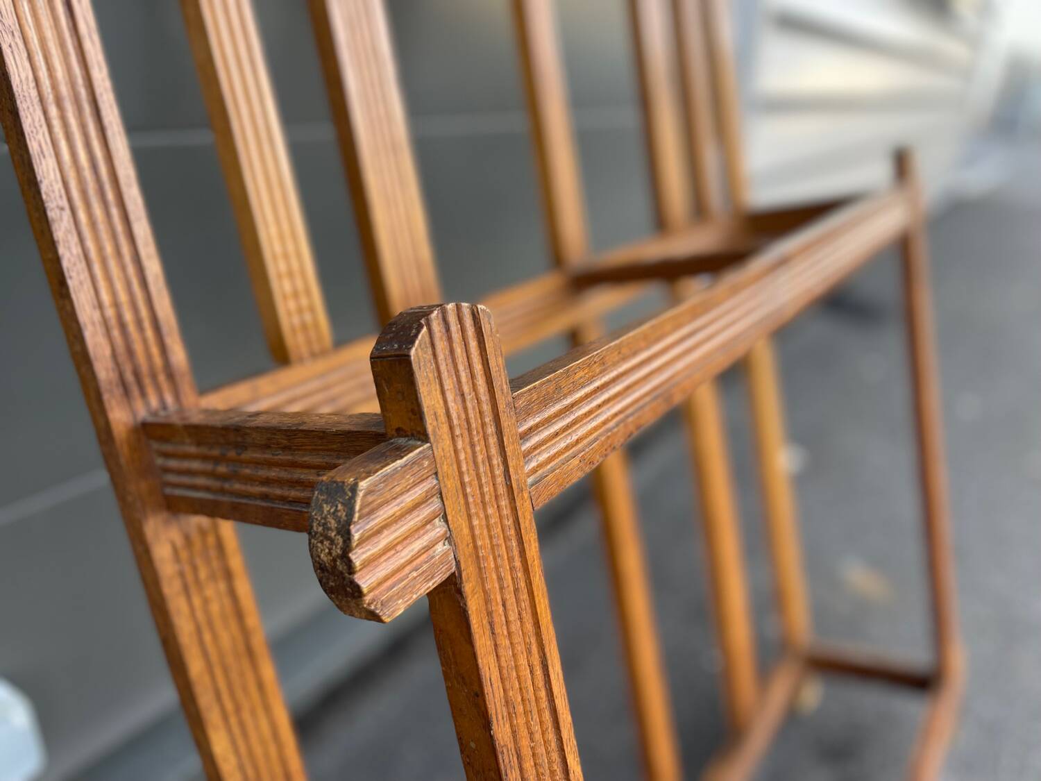 Large clothing rack/bistro mirror coat rack in oak - France 1950