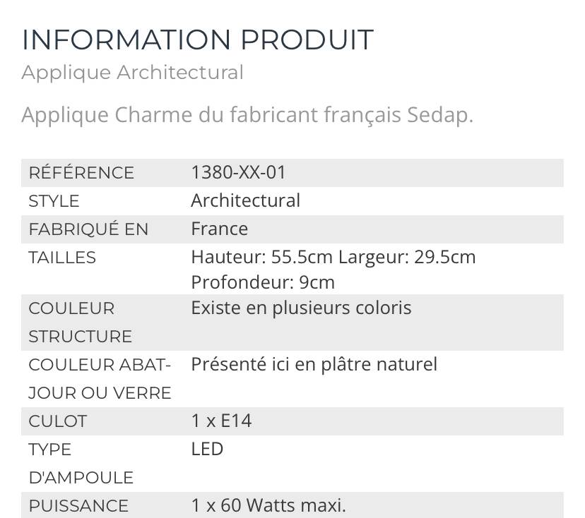 Charming plaster wall light from the French manufacturer SEDAP ref 1382