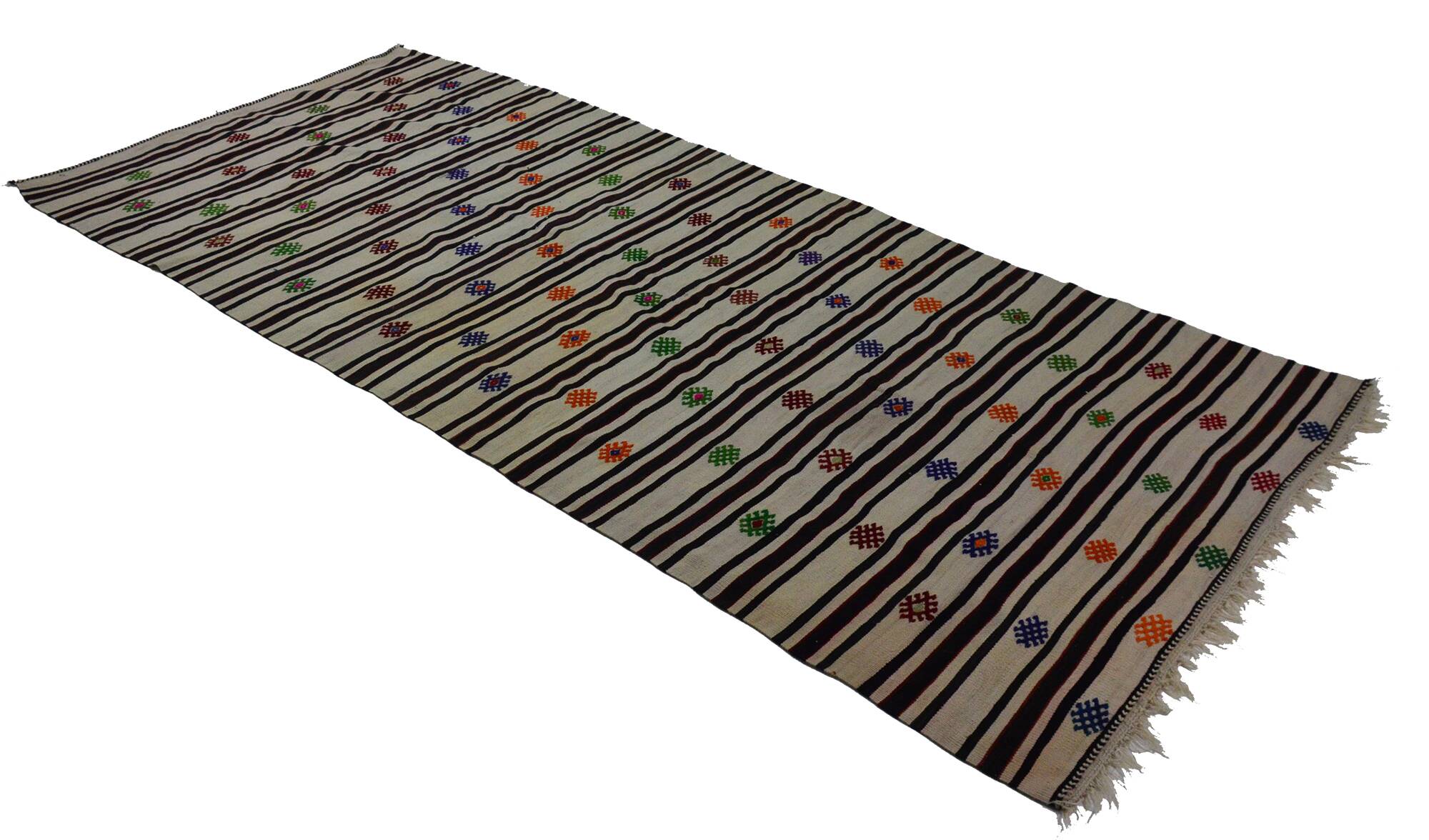 Turkish Kilim Konya 153x368 cm Fertility Motif Striped White Vintage