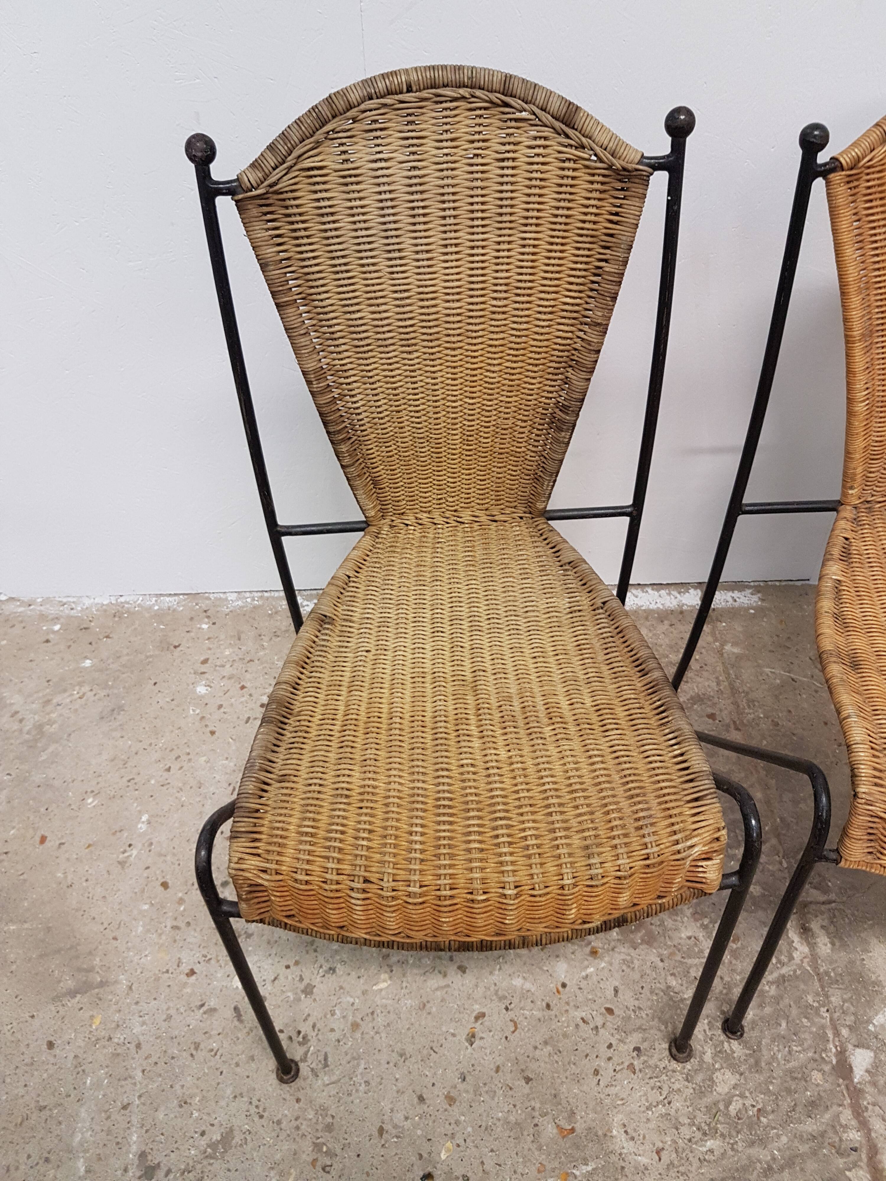 Vintage wicker and black steel chair