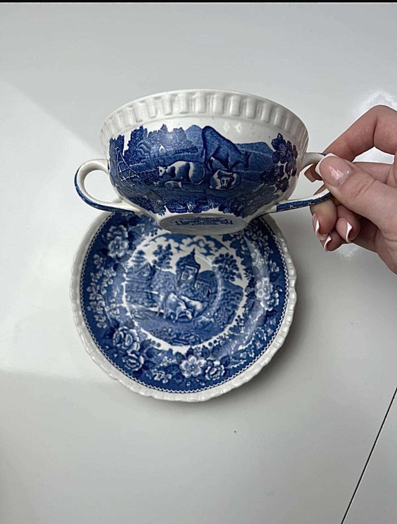 Adams English Scenic dish and bowl with handles