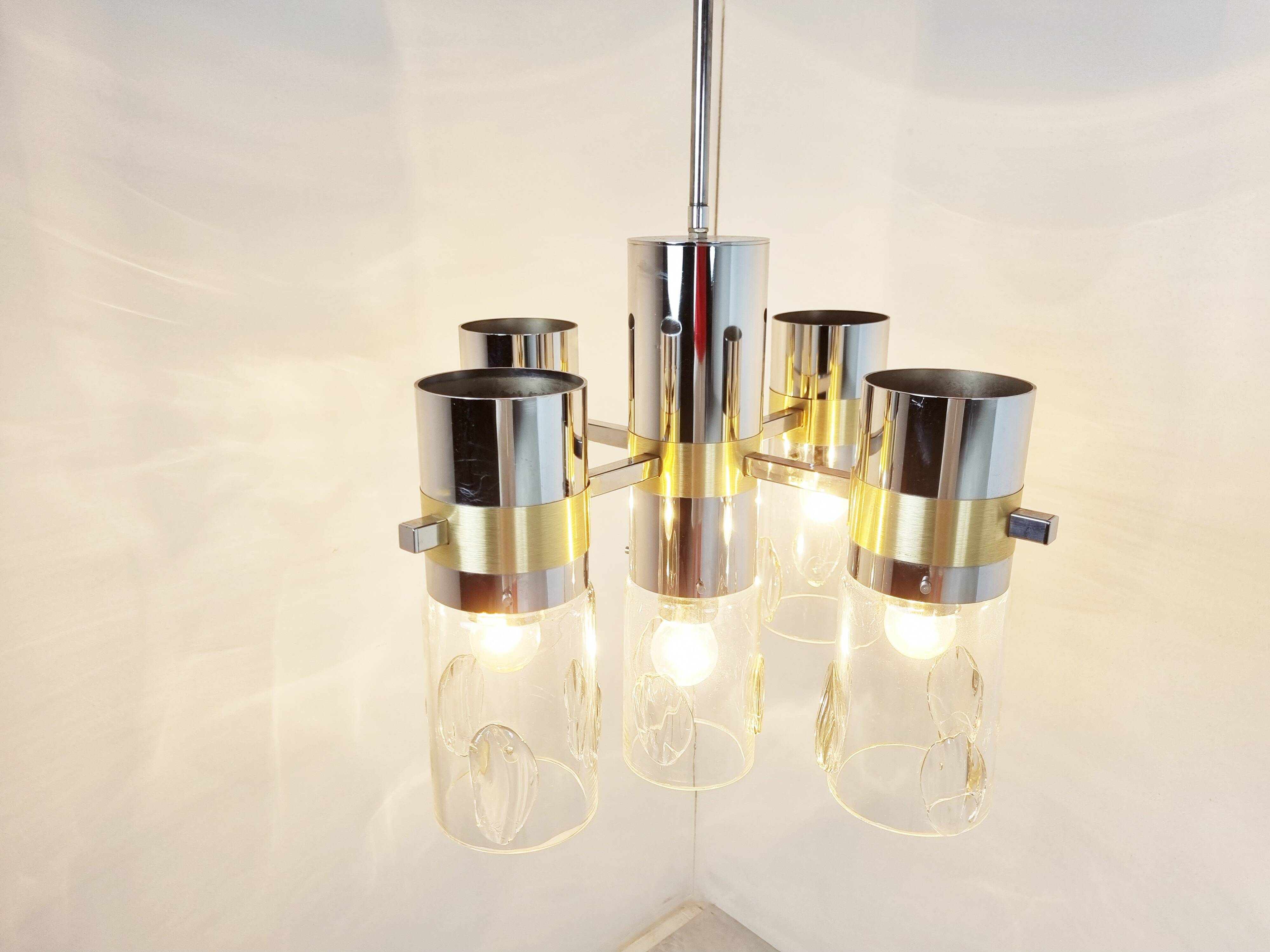 Vintage italian glass and chrome chandelier, 1970s