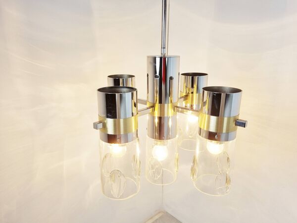 Lustre vintage italien en verre et chrome, années 1970