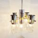 Vintage italian glass and chrome chandelier, 1970s