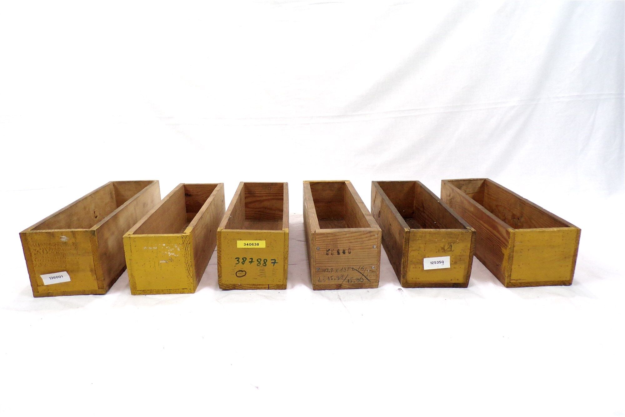 Set of 6 vintage workshop wooden storage boxes