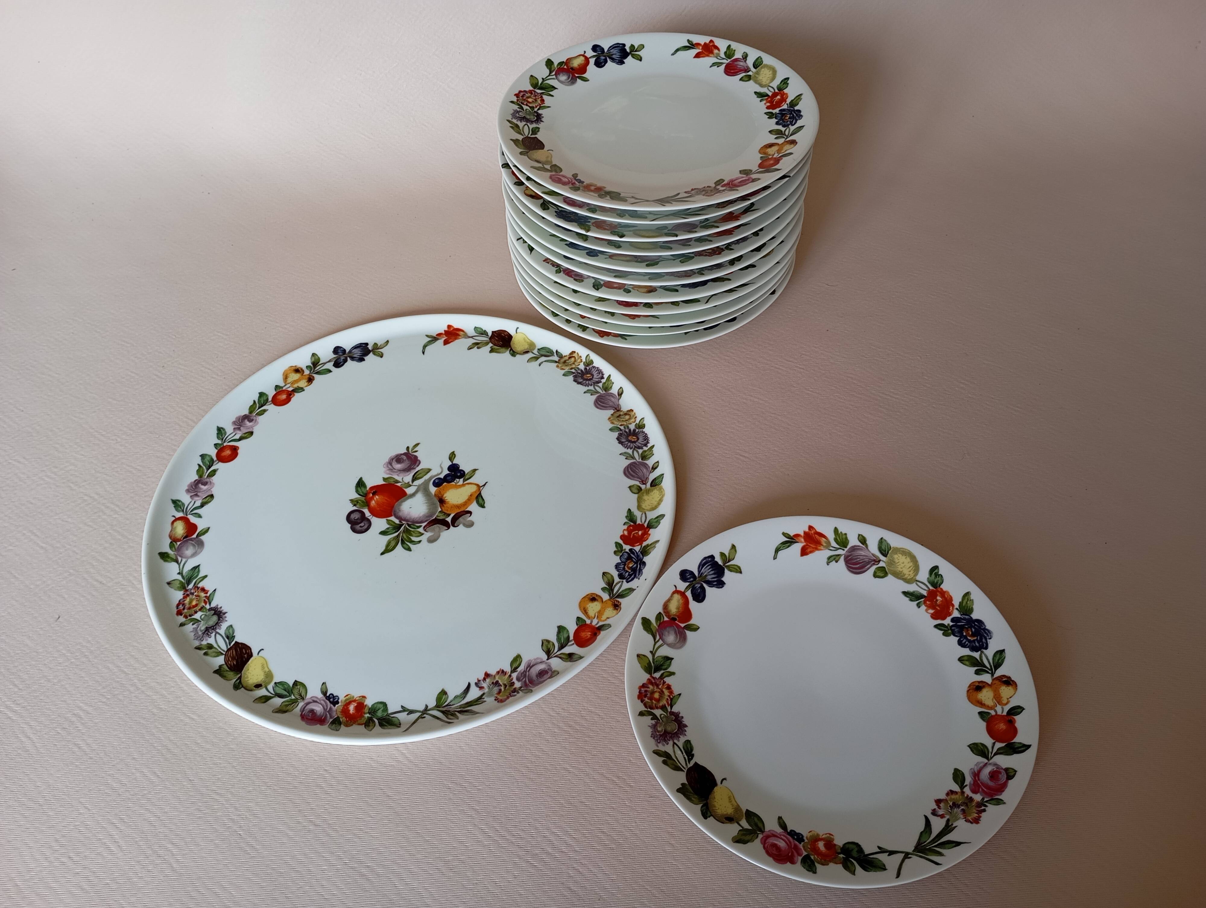 Dish & 12 dessert plates Porcelain of Paris "The Four Seasons"
