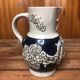 Old alsace ceramic pitcher gray blue vintage vines decor