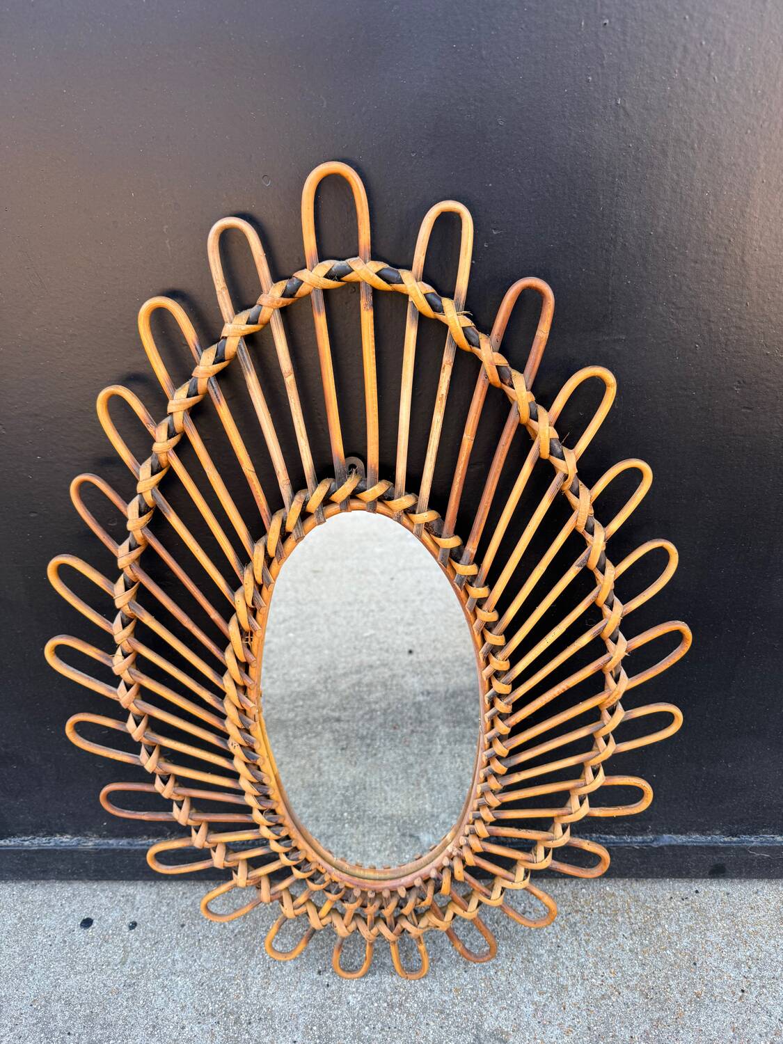 Almond rattan mirror from the 1960s